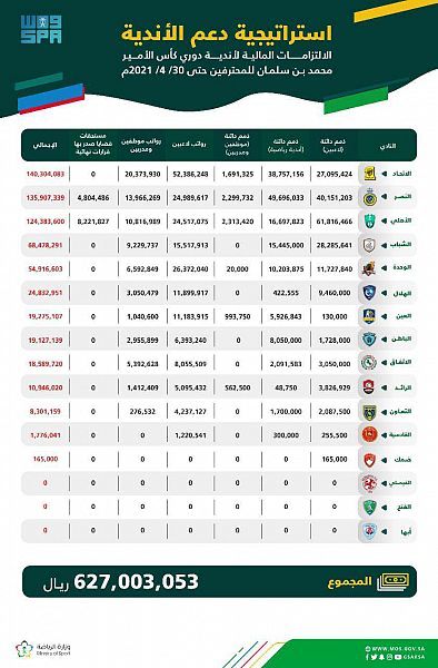 الكفاءة المالية تُعلن الالتزامات واجبة السداد على أندية دوري المحترفين