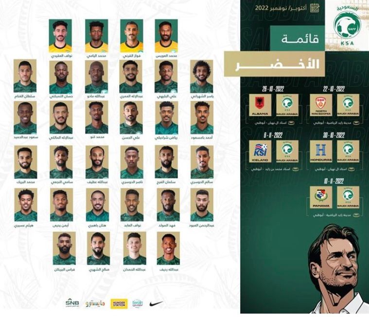 هيرفي رينارد يعلن قائمة “الأخضر” للمعسكر الأخير استعداداً لكأس العالم 2022
