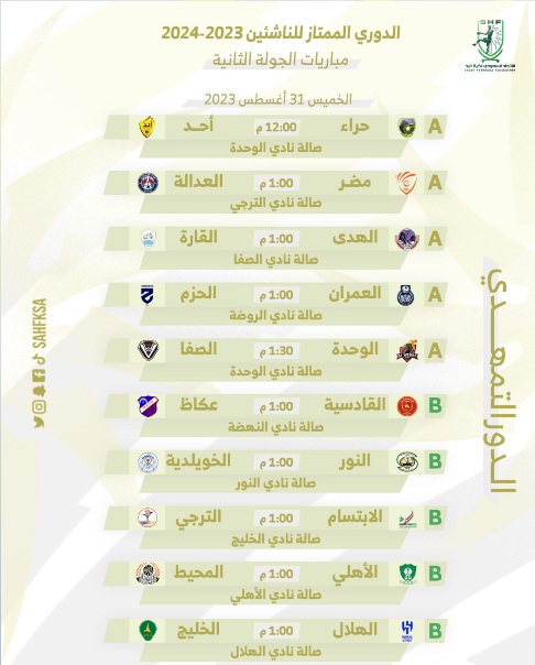 10 مواجهات في ثاني جولات ممتاز الناشئين