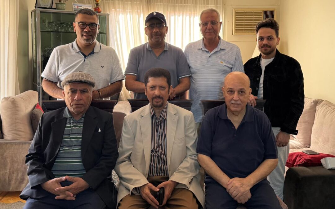 وفد من النادي الدولي للإعلام الرياضي يزور الأمين العام حسين العليان للاطمئنان على صحته